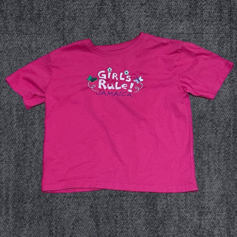 Vintage Y2K Pink Tee Girls Rule Jamaica 14/16